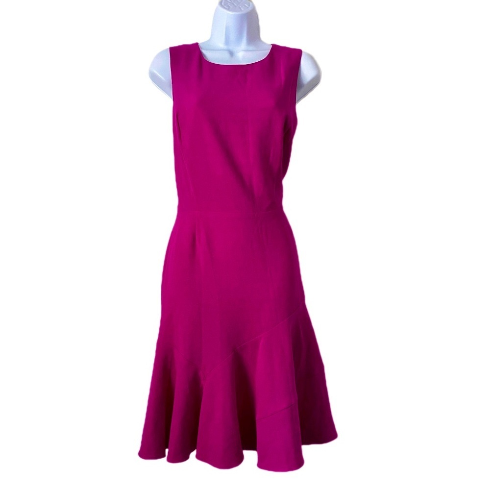 Covington Sleeveless Cocktail Midi Dress Fuchsia Pink Knee Length Flare Size 10